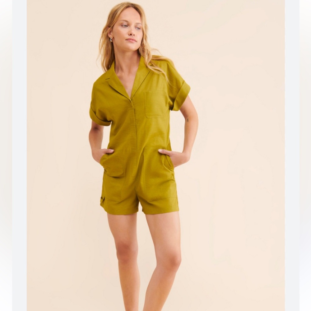 Anthropologie Mare Mare Chartreuse Short Sleeve Romper